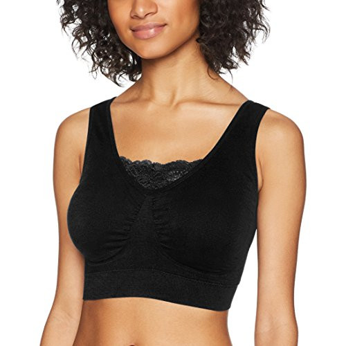 Ahh By Rhonda Shear Womens PlusSize Double Layer Seamless Bra with lace Inset Bra Black 1X Ahh By Rhonda Shear Womens PlusSize Double Layer Seamless Bra with lace Inset Bra Black 1X