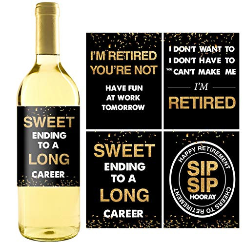 8 Retirement Wine Bottle Labels For Men or Women, Retirement Party Gift Wine Labels, Funny Officially Retired Decoration