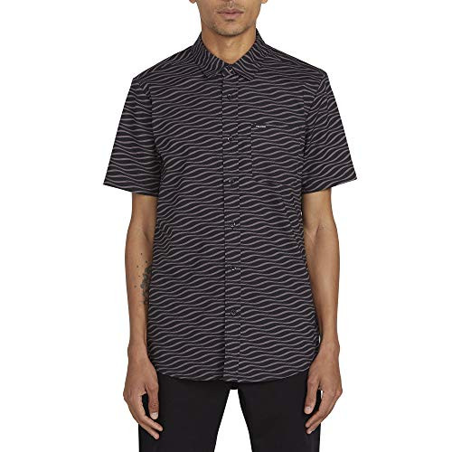 Volcom Mens Levstone Vibes Short Sleeve Button Down Woven Shirt Dark Charcoal Medium