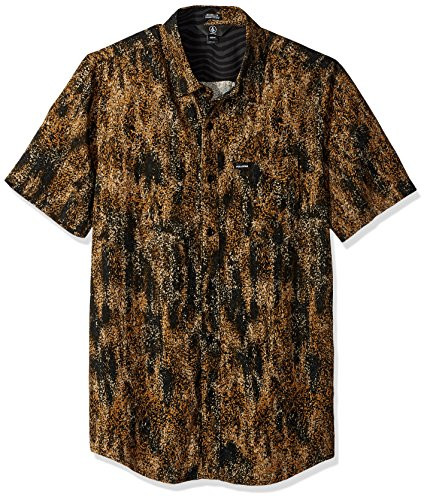 Volcom Mens Klasey Short Sleeve Button Up Shirt Sand Brown XS