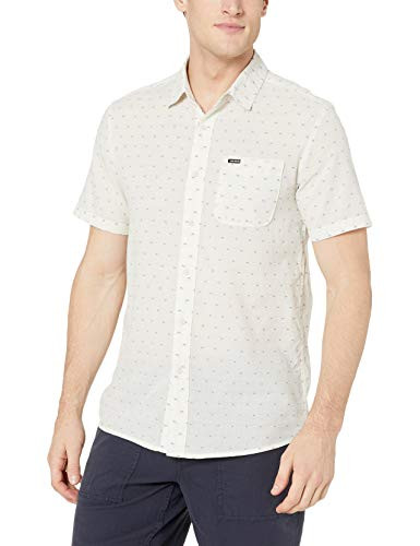 Volcom Mens Mark Mix Button Up Short Sleeve Shirt White Flash Small