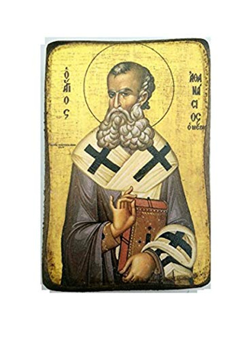 Wooden Greek Christian Orthodox Wood Icon of Saint Athanasios  A0 Wooden Greek Christian Orthodox Wood Icon of Saint Athanasios  A0