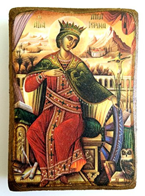 Wooden Greek Christian Orthodox Wood Icon of Saint Catherine  A0 Wooden Greek Christian Orthodox Wood Icon of Saint Catherine  A0