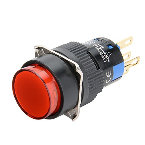 uxcell Latching Push Button Switch 16mm Mounting Dia SPDT 1NO 1NC 3 Terminals Round Head with 24V Red LED Light