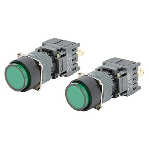 uxcell 2pcs Momentary Push Button Switch 250V Round Head 16mm Mounting Dia SPDT 1NO 1NC with 24VDC Green LED Light