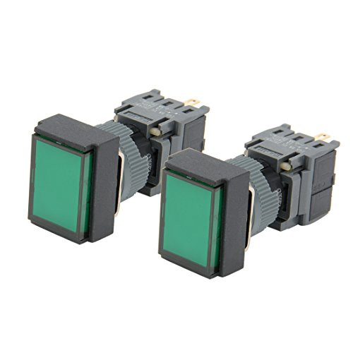 uxcell 2pcs Momentary Push Button Switch Rectangle Head 16mm Mounting Diameter SPDT 1NO 1NC with 24V Green LED Light