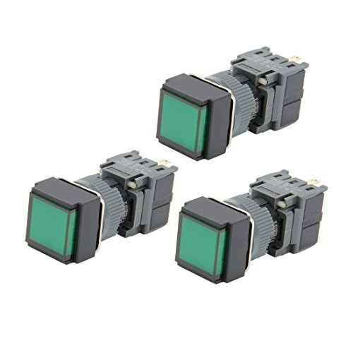 uxcell 3pcs Momentary Push Button Switch AC250V 05A Square Green Head 16mm Mounting Dia SPDT 1NO 1NC