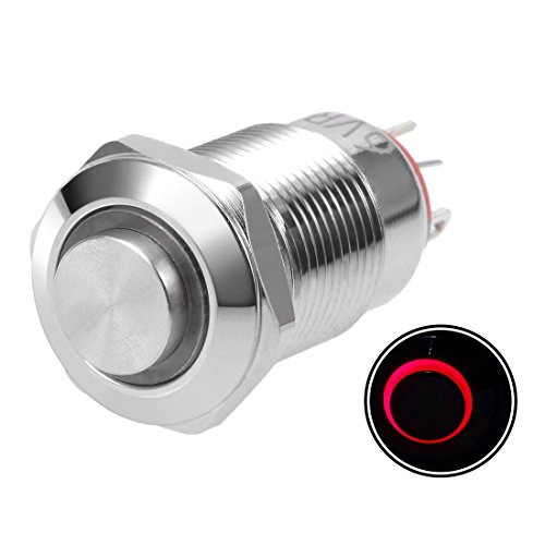 uxcell Latching Metal Push Button Switch 12mm Mounting Dia 1NO 6V Red LED Light High Flat