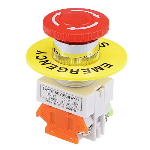 uxcell 22mm Mounting Hole Latching Emergency Stop Push Button Switch Red With 60mm Emergency Stop Sign 1NO 1NC