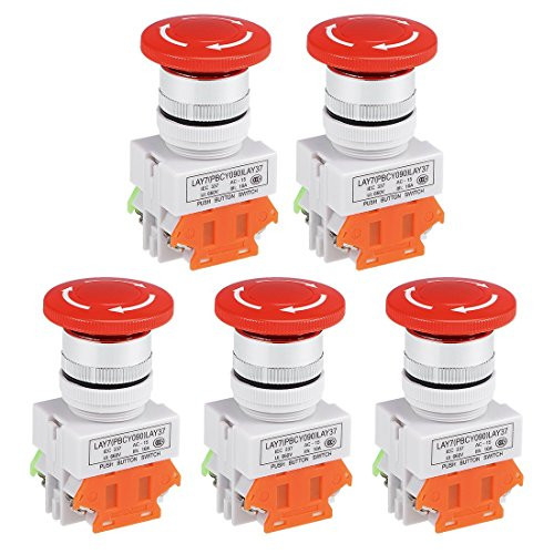 uxcell 5 Pcs 22mm Mushroom Latching Emergency Stop Push Button Switch Red 1NO 1NC