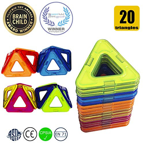 HAPPY GENIUS Magnetic Blocks Beyond Magnetic Tiles - 20 PCS Triangle Set Fully Compatible with Most Magnetic Building Blocks for Kids Preschoolers Teens Ideal Essential Pack HAPPY GENIUS Magnetic Blocks Beyond Magnetic Tiles - 20 PCS Triangle Set Fully Compatible with Most Magnetic Building Blocks for Kids Preschoolers Teens Ideal Essential Pack