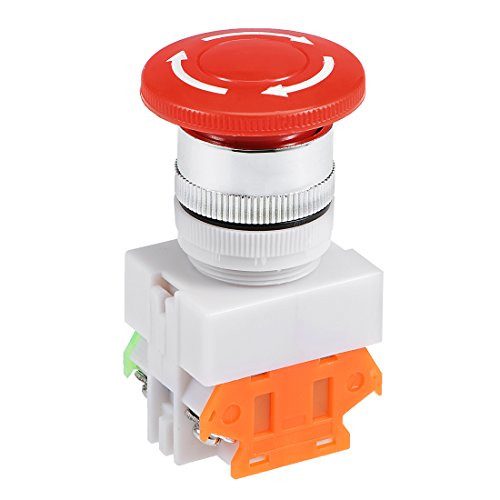 uxcell 25mm Mounting Hole Latching Emergency Stop Push Button Switch Red 1NO 1NC