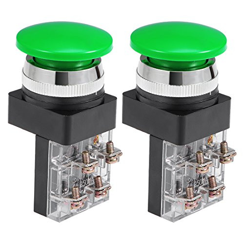 uxcell 2Pcs 30mm Mounting Hole Momentary Push Button Switch Green DPST Mushroom Head