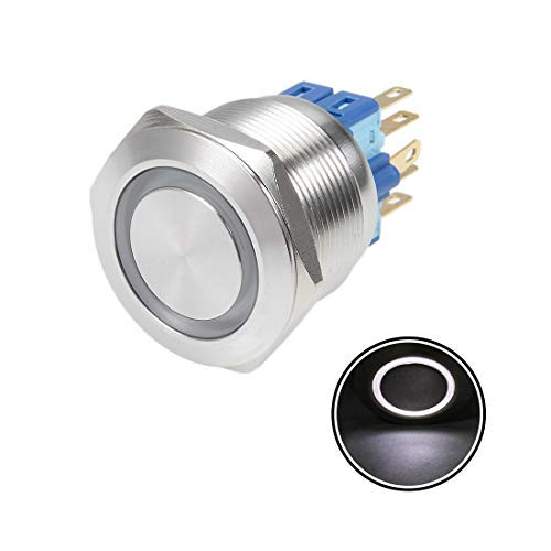 uxcell Latching Metal Push Button Switch 25mm Mounting Dia 5A 1NO 1NC 24V White LED Light Flat Head