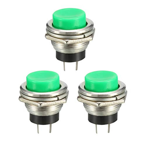 uxcell 16mm Mounting Hole Green Momentary Push Button Switch SPST NO 3pcs