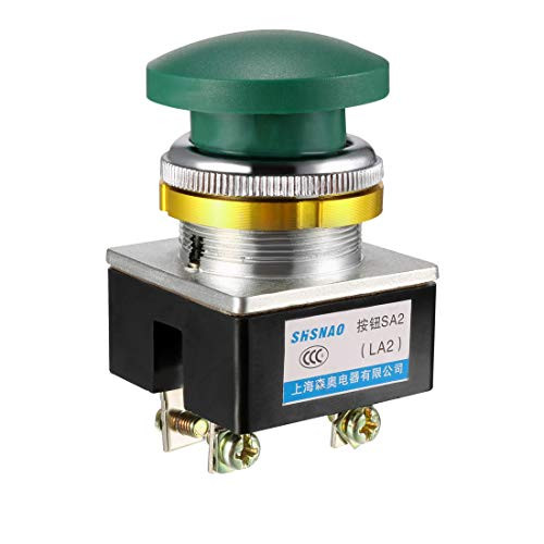 uxcell Push Button Switch Green Momentary AC 380V 5A Mushroom Head Pushbutton Switches 30mm Panel Mount