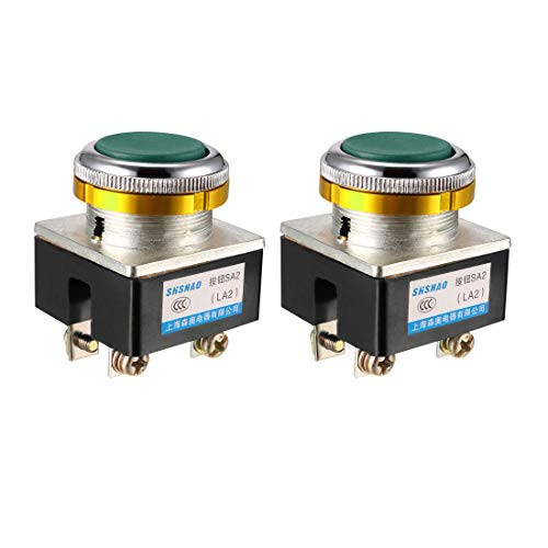 uxcell Push Button Switch Green Momentary AC 380V 5A Flat Head Pushbutton Switches 30mm Mounting Diameter Pack of 2