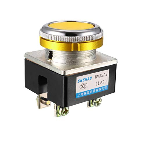 uxcell Push Button Switch Yellow Momentary AC 380V 5A Flat Head Pushbutton Switches 30mm Panel Mount