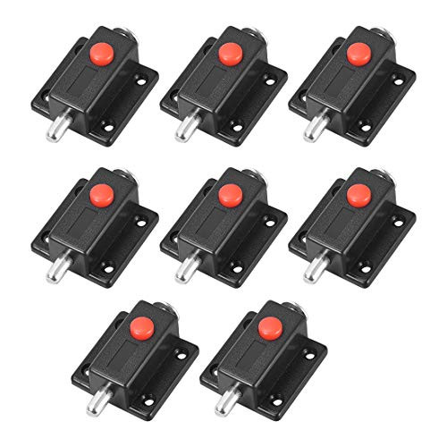 uxcell Door Bolt Lock 2inch Plastic Sliding Barrel Keyless Latch with Switch Button 8 Pcs Black