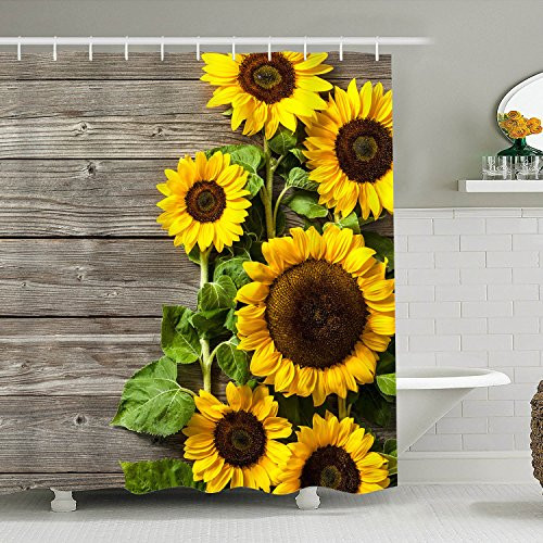 Bathroom Shower Curtain Sunflower Shower Curtains Set 12 Hooks Included, Waterproof Durable Fabric Bath Curtains Anti-Mildew Odorless Bathroom Decoration