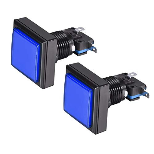 uxcell Game Push Button 44x44 Square 12V LED Illuminated Push Button Switch with Micro Switch for Arcade Video Games Blue 2pcs