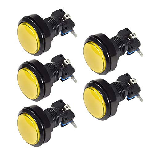 uxcell Game Push Button 46mm Round 12V LED Illuminated Push Button Switch with Micro Switch for Arcade Video Games Yellow 5pcs