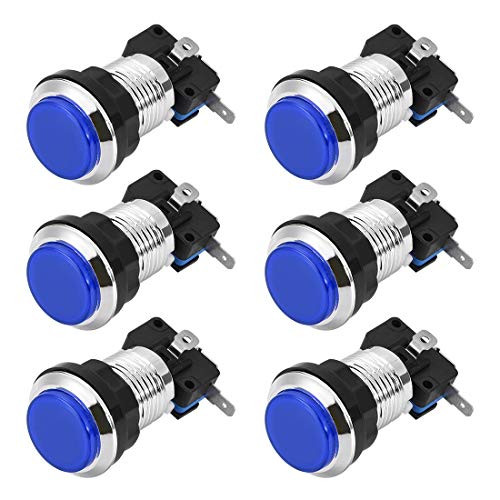 uxcell Game Push Button 33mm Round Push Button Switch with Micro Switch for Arcade Video Games Blue 6pcs