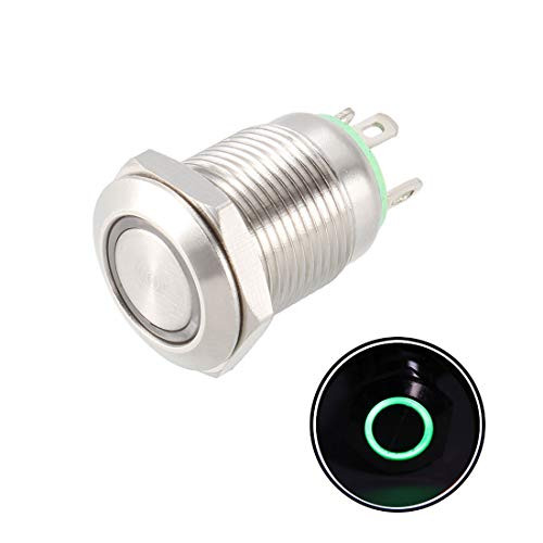 uxcell Momentary Metal Push Button Switch 12mm Mounting Dia 1NO 12V Green LED Light