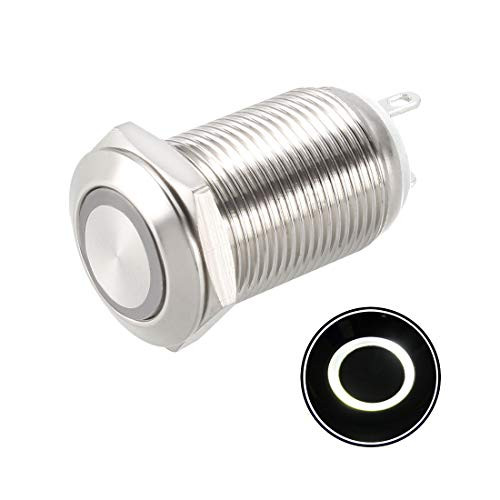 uxcell Latching Metal Push Button Switch 12mm Mounting Dia 1NO 12V White LED Light