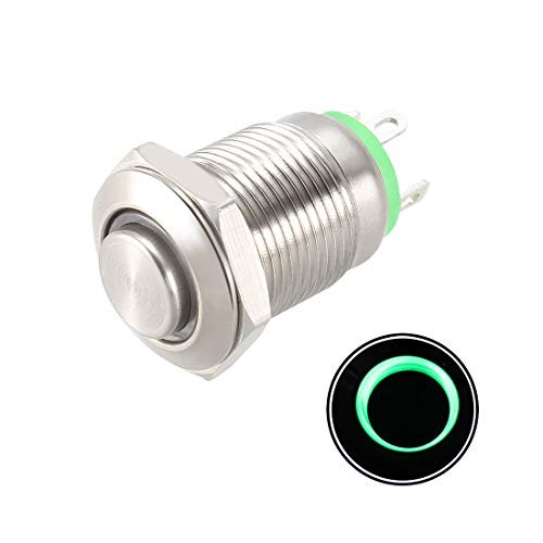 uxcell Momentary Metal Push Button Switch High Head 12mm Mounting Dia 1NO 36V Green LED Light