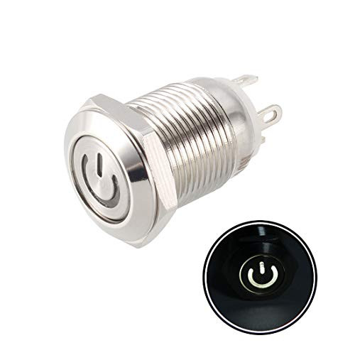 uxcell Momentary Metal Push Button Switch Flat Head 12mm Mounting Dia 1NO 12V White LED Light