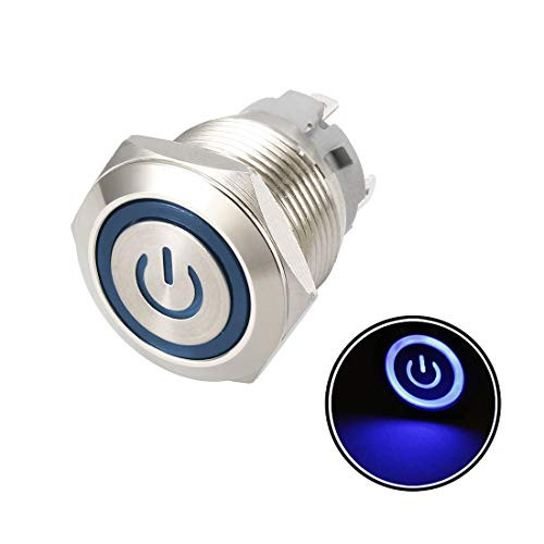 uxcell Latching Metal Push Button Switch 19mm Mounting Dia 1NO 12V Blue LED Light 1pcs