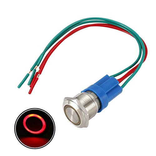 uxcell Latching Metal Push Button Switch 19mm Mounting Dia 1NO 24V Yellow LED Light with Socket Plug Wires 1pcs