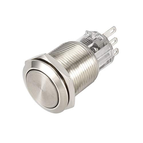 uxcell Latching Metal Push Button Switch 19mm Mounting Dia 1NO 1NC COM 250V 5A 1pcs