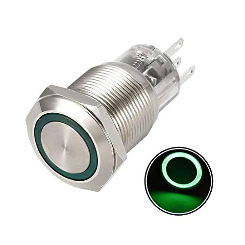 uxcell Momentary Metal Push Button Switch 19mm Mounting Dia 1NO 1NC COM 12V Green LED Light