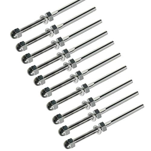 Stainless Steel Cable Railing Swage Threaded Stud Tension End Fitting Terminal for 1/8 Cable Deck Railing Hand Swage