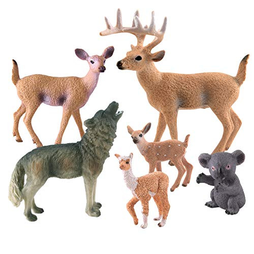 TUPARKA 6 Pcs Forest Animals Figures Miniature Woodland Creatures Figurines Wolf Alpaca Koala Deer Figurines Woodland Cake Topper for Birthday Party Baby Shower Christmas Party
