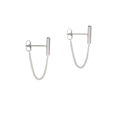 Minimalist Bar Earrings with Chain Dangle Earrings 925 Sterling Silver Stud Earrings