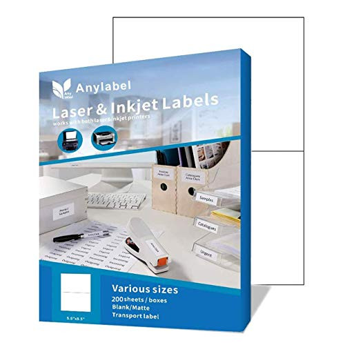 Anylabel Half Sheet Shipping Address Labels for LaserInk Jet Printer Permanent Adhesive 200 Sheets 400 Labels