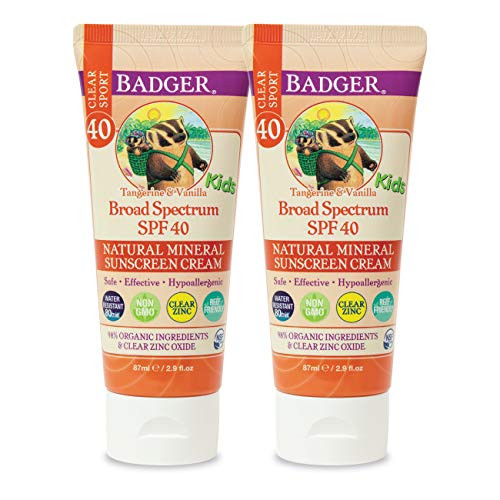 Badger  SPF 40 Kids Clear Sport Sunscreen Cream with Zinc Oxide for Face  Body Broad Spectrum  Water Resistant Reef Safe Sunscreen Natural Mineral Sunscreen 29 fl oz 2 Pack