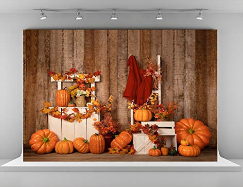 Kate 7x5ft Autumn Pumpkin Backdrops for Photography Maple Leaves Background Rustic Wood Wall Backgrounds Thanksgiving Gifts Decoration Backdrop