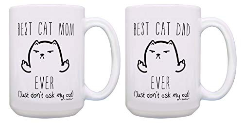 Cat Mugs Best Cat Mom Dad Ever Rude Cat Middle Finger Pet Parent Gift 2 Pack 15oz Mugs Cups Mom Dad