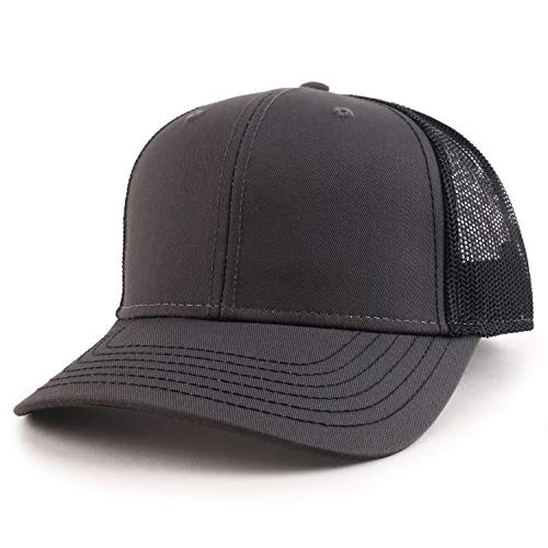 Armycrew Oversize XXL Low Profile Two Tone Mesh Back Trucker Baseball Cap  Charcoal Black  2XL