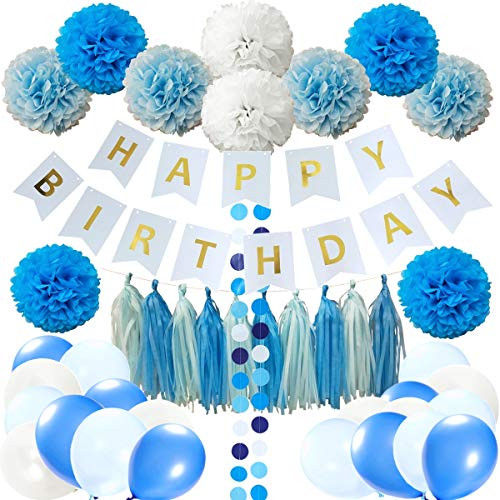 InBy Blue Happy Birthday Party Decoration Set for Boy Birthday Supplies Kit - Happy Birthday Banner, Tissue Paper Pom Pom, Tassel Garland, Latex Balloon, Circle Dot Garland InBy Blue Happy Birthday Party Decoration Set for Boy Birthday Supplies Kit - Happy Birthday Banner, Tissue Paper Pom Pom, Tassel Garland, Latex Balloon, Circle Dot Garland