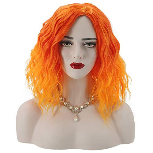 PATTNIUM 14 Inches Short Bob Wavy Curly Orange Wig for Women Rose Net Synthetic Wig Cosplay Halloween Party Wigs Ombre Orange PATTNIUM 14 Inches Short Bob Wavy Curly Orange Wig for Women Rose Net Synthetic Wig Cosplay Halloween Party Wigs Ombre Orange