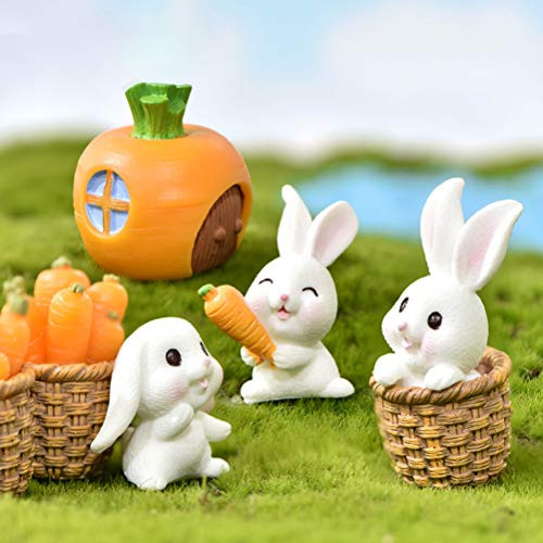 IYSHOUGONG 7 Pcs Resin Rabbit Carrot Bonsai Figurines Micro Landscape Crafts Miniatures Fairy Garden Ornaments for Dollhouse Plant PotHome Decoration