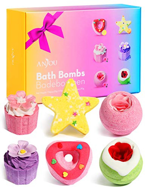 Anjou Bath Bombs Gift Set 6pcs Natural Essential Oil Aroma Bubble Bath Fizzy Spa for Moisturizing Skin Organic Bath Bombs Christmas Birthday Gift Kit Ideas for Girls Women Moms Kids Anjou Bath Bombs Gift Set 6pcs Natural Essential Oil Aroma Bubble Bath Fizzy Spa for Moisturizing Skin Organic Bath Bombs Christmas Birthday Gift Kit Ideas for Girls Women Moms Kids