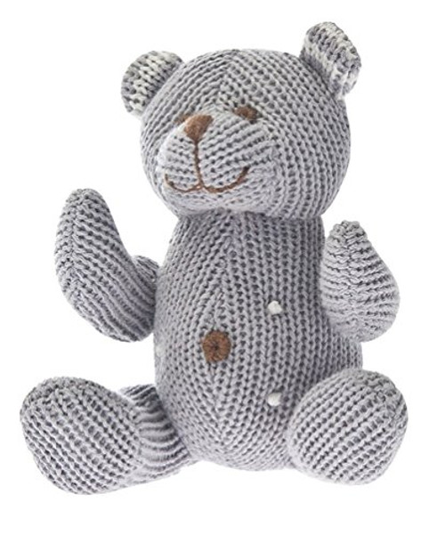 Beba Bean Knit Cotton Animal Rattle for Baby Bear Grey
