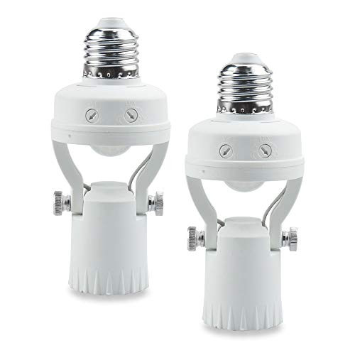 Motion Sensor Light Socket E26 Bonlux E26 Motion Sensor Bulb Adapter Adjustable Lamp Head Angle E26 Motion Sensor Socket Auto OnOff Night Light Control Socket for Porch Stairs and Garage 2Pack