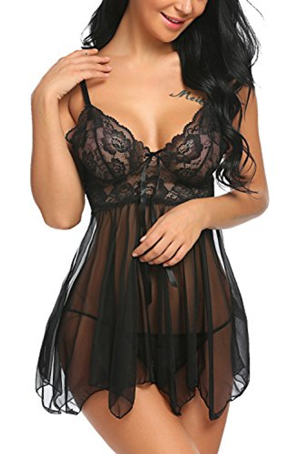 Avidlove Women Babydoll Set Mesh Lingerie Strap Chemise Lace Sleepwear Outfits Black Small Avidlove Women Babydoll Set Mesh Lingerie Strap Chemise Lace Sleepwear Outfits Black Small